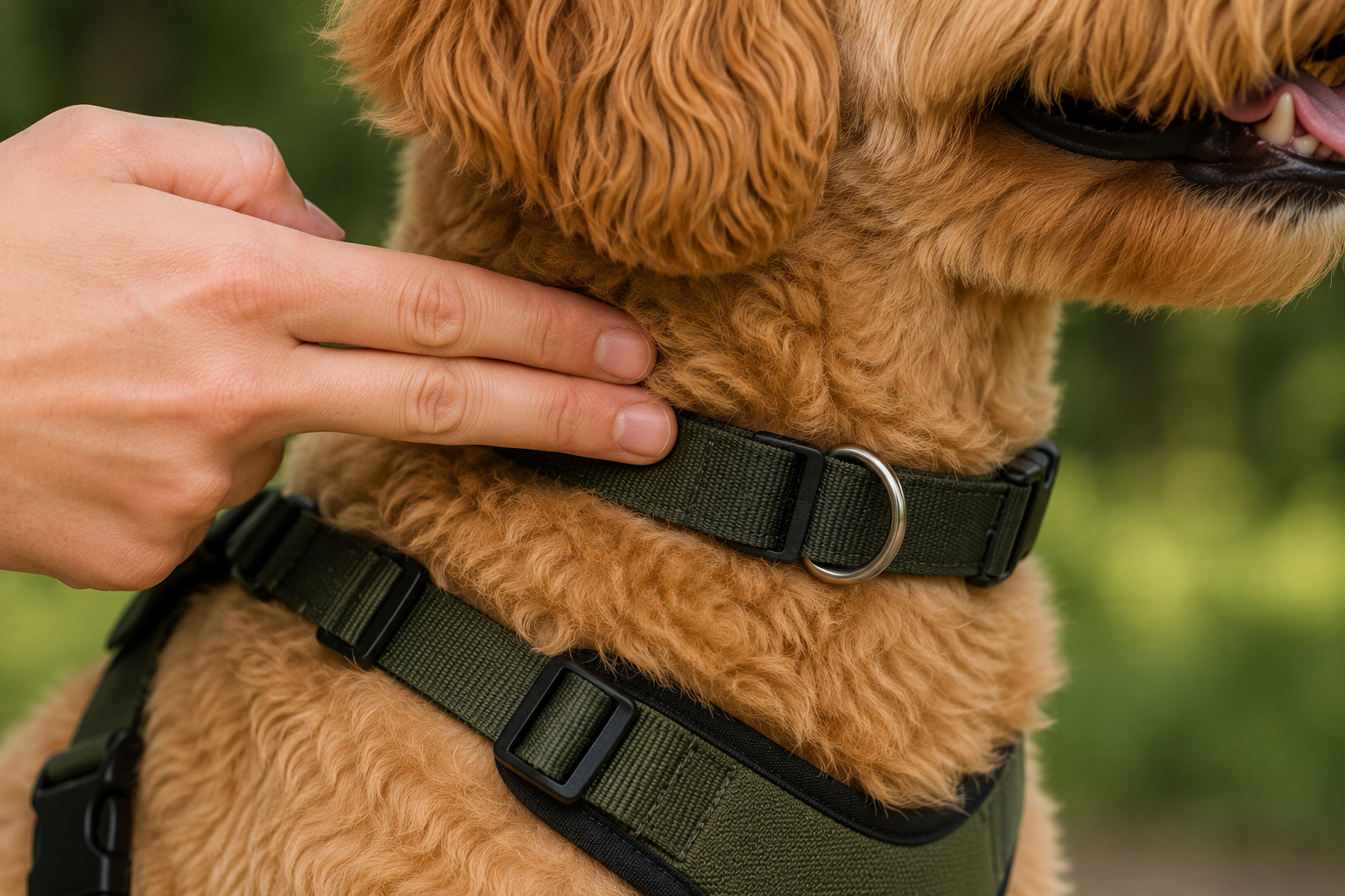 Checking collar fit on a dog