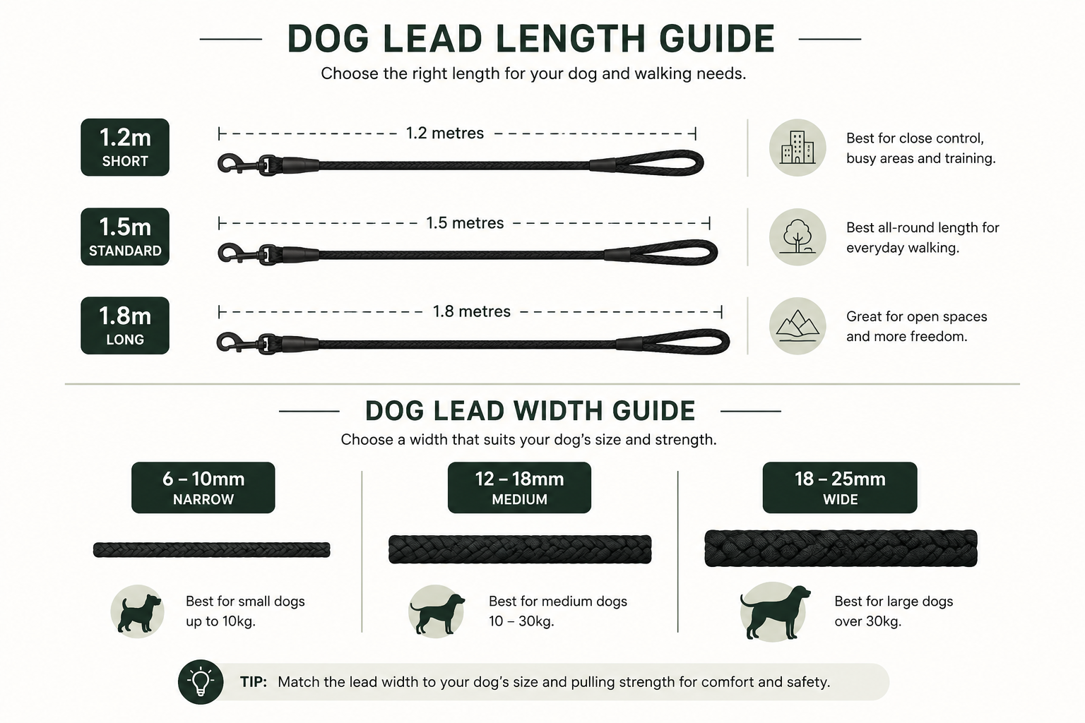 Dog lead size guide infographic